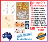 180 Piece Jewellery Earring Making Pack Set Kit Earring Backs 4/6/8mm Posts