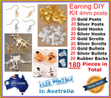 180 Piece Jewellery Earring Making Pack Set Kit Earring Backs 4/6/8mm Posts