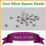 100 pack of 2mm Silver Spacer Beads 0.7mm Hole Diameter