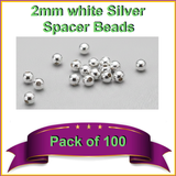 100 pack of 2mm White Silver Spacer Beads 0.7mm Hole Diameter