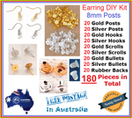 180 Piece Jewellery Earring Making Pack Set Kit Earring Backs 4/6/8mm Posts