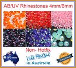 100-2000 AB 4 or 6mm - Flat Back Reflective Rhinestones Diamante Colours