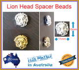 2 - 20 Lion Head Spacer Beads Gold and Silver